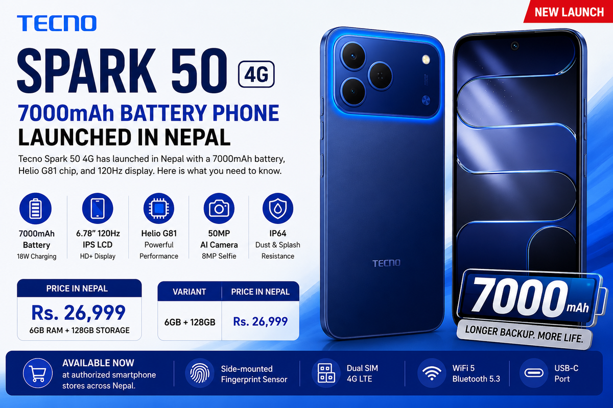 Tecno Spark 50 4G: 7000mAh Battery Phone Launched in Nepal